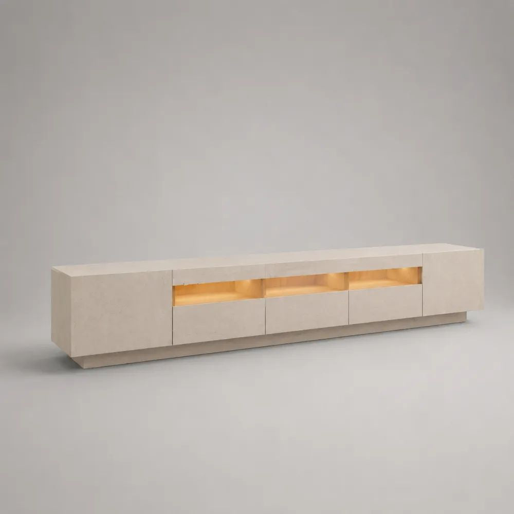 Rechteckiges TV-Lowboard aus MDF mit LED-Beleuchtung, Beige, 240 x 40 x 55 cm