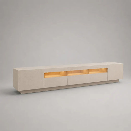 Rechteckiges TV-Lowboard aus MDF mit LED-Beleuchtung, Beige, 240 x 40 x 55 cm