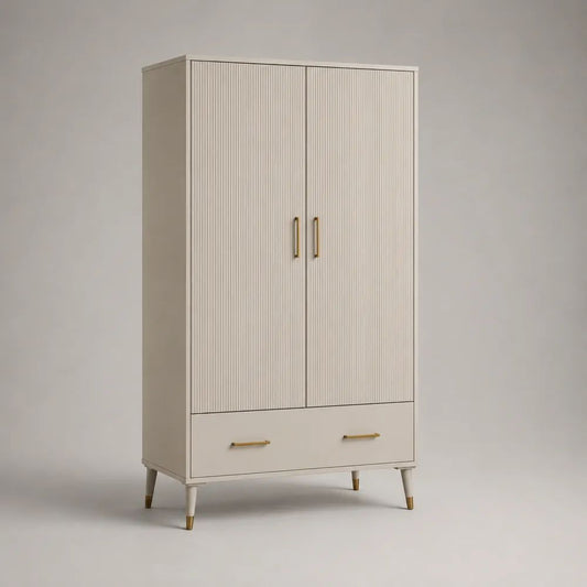 Buffetschrank aus MDF mit 2 Türen und 1 Schublade, Cremeweiß/Messingfarben, 100 × 45 × 180 cm